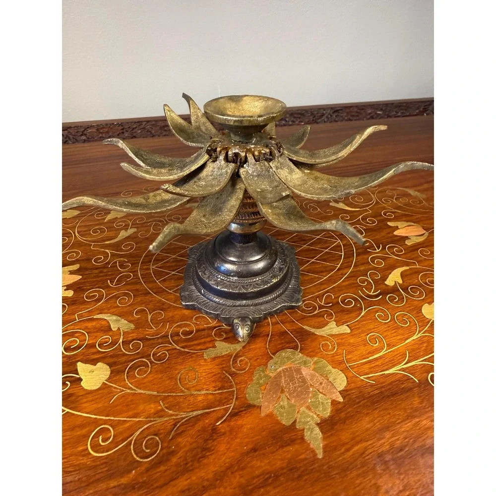 Vintage Brass Lotus‎ Candle or Incense Holder • Expanding Flower Design